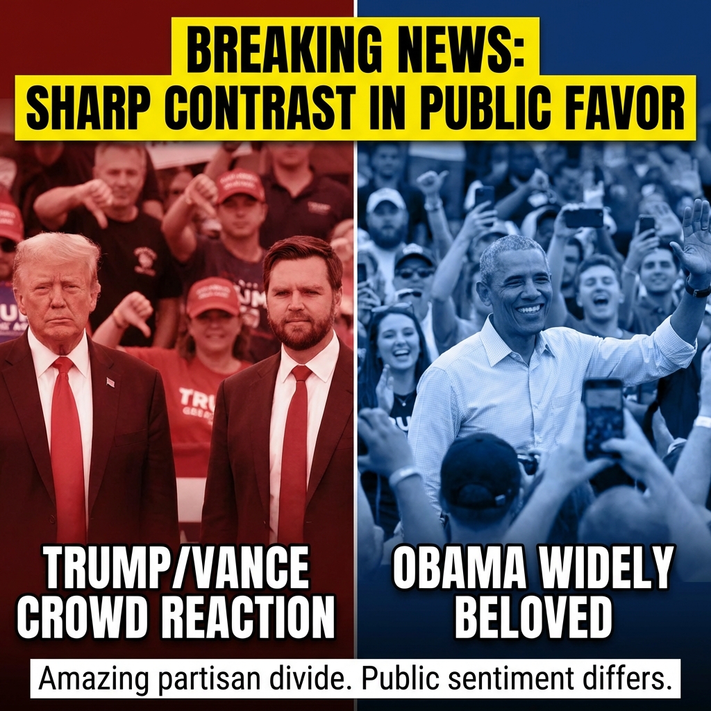 An online post declares that Donald Trump and Senator JD Vance are routinely booed at public outings while former President Barack Obama remains widely beloved across America. The breaking-news style tweet — which includes a photo link — contrasts negative crowd reactions to Trump and Vance with enthusiastic reception for Obama, calling the contrast “amazing.” The message underscores partisan divides and public sentiment at events, suggesting that political figures’ crowd responses differ sharply. While brief and anecdotal, the post frames these reactions as evidence of changing popular favor and invites viewers to judge the spectacle through the attached image now.