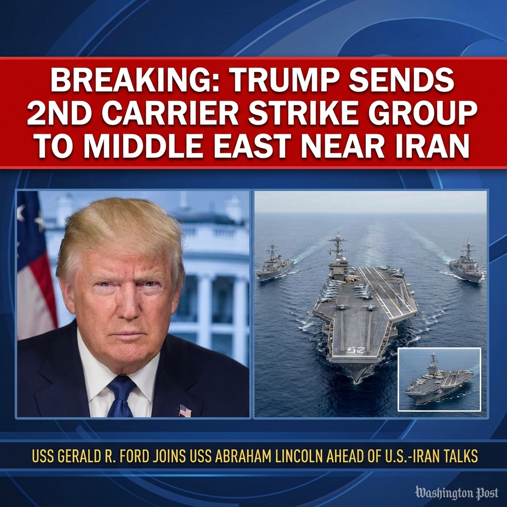 <p>President Trump ordered USS Gerald R. Ford and its strike group to the Middle East, joining USS Abraham Lincoln and creating a second carrier group near Iran as diplomacy resumed. The Ford, recently operating in the Caribbean, will take roughly three weeks to reach the region, a move intended to pressure Tehran ahead of U.S.-Iran talks mediated by Oman. The deployment comes despite Navy warnings about the Ford’s maintenance needs and follows recent incidents, including a U.S. jet shooting down an Iranian drone and Tehran’s naval drills. Officials say the show of force aims to strengthen U.S. leverage in negotiations. (<a href="https://www.washingtonpost.com/national-security/2026/02/13/trump-iran-aircraft-carrier-gerald-ford//?utm_source=openai">washingtonpost.com</a>)</p>