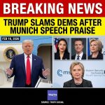 <p>On February 16, 2026 President Trump praised Secretary of State Marco Rubio’s Munich speech, writing “Marco was fantastic in Munich!” on Truth Social. (<a href="https://trumpstruth.org/statuses/36716?utm_source=openai">trumpstruth.org</a>) He condemned Rep. Alexandria Ocasio Cortez, Gov. Gavin Newsom and Hillary Clinton as an “embarrassment,” “incompetent” and “Trump deranged,” saying they “made fools of themselves” and were “really bad representatives” of the United States, and reiterated the remarks during a press gaggle aboard Air Force One. (<a href="https://malaysia.news.yahoo.com/trump-79-rages-rivals-being-093640581.html?utm_source=openai">malaysia.news.yahoo.com</a>) The comments followed Democratic criticism of his foreign policy at the Munich Security Conference and prompted responses from aides and European officials. (<a href="https://www.theguardian.com/us-news/live/2026/feb/17/hillary-clinton-trump-epstein-iran-vance-latest-news-updates?filterKeyEvents=false&page=with%3Ablock-699448018f08c76e6f3d29d9&utm_source=openai">theguardian.com</a>) The post and press gaggle were widely reported elsewhere. (<a href="https://www.thedailybeast.com/trump-79-rages-at-rivals-gavin-newsom-and-alexandria-ocasio-cortez-being-mean-about-him-in-munich/?utm_source=openai">thedailybeast.com</a>)</p>