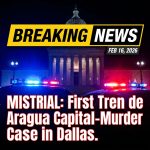 <p>On February 16, 2026 a Dallas judge declared a mistrial in the county’s first capital-murder prosecution tied to Venezuelan gang Tren de Aragua after jurors reported they were still deadlocked. Defendant Carlos Zambrano Bolivar, accused of taking part in the August 2024 abduction of Nilzuhly Petit and the victim’s two relatives from a Dallas apartment, faced charges after Petit was shot and left on a Farmers Branch roadway. Prosecutors said Bolivar helped coordinate the kidnapping and stayed on the phone with a gang boss; his defense said he acted under duress and had been sex-trafficked. Retrial is expected this year. (<a href="https://www.nbcdfw.com/news/local/judge-declares-mistrial-in-tren-de-aragua-capital-murder-case/3985238/">nbcdfw.com</a>)</p>