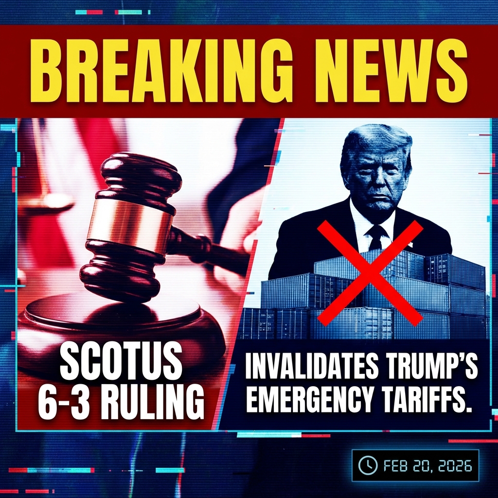<p>On February 20, 2026, the U.S. Supreme Court ruled 6–3 that President Trump lacked authority under the International Emergency Economic Powers Act to impose sweeping emergency tariffs, invalidating broad tariffs he enacted last year. (<a href="https://time.com/7380033/supreme-court-tarriffs-ruling-trump/">time.com</a>) Chief Justice John Roberts wrote the majority opinion, joined by Justices Sotomayor, Kagan, Jackson, Gorsuch and Barrett. (<a href="https://www.theguardian.com/us-news/2026/feb/20/trump-supreme-court-tariffs-ruling">theguardian.com</a>) The decision immediately halts collection of many duties, risks refund claims for billions already collected (roughly $130 billion reported), and constrains unilateral presidential trade power. (<a href="https://time.com/7380033/supreme-court-tarriffs-ruling-trump/">time.com</a>) The court relied on the major‑questions doctrine to limit executive tariff authority. (<a href="https://www.theguardian.com/us-news/2026/feb/20/trump-supreme-court-tariffs-ruling">theguardian.com</a>) President Trump called the ruling a “disgrace,” vowed alternate tariffs and promised appeals. (<a href="https://people.com/trump-responds-to-supreme-court-ruling-on-tariffs-11910862">people.com</a>)</p>
