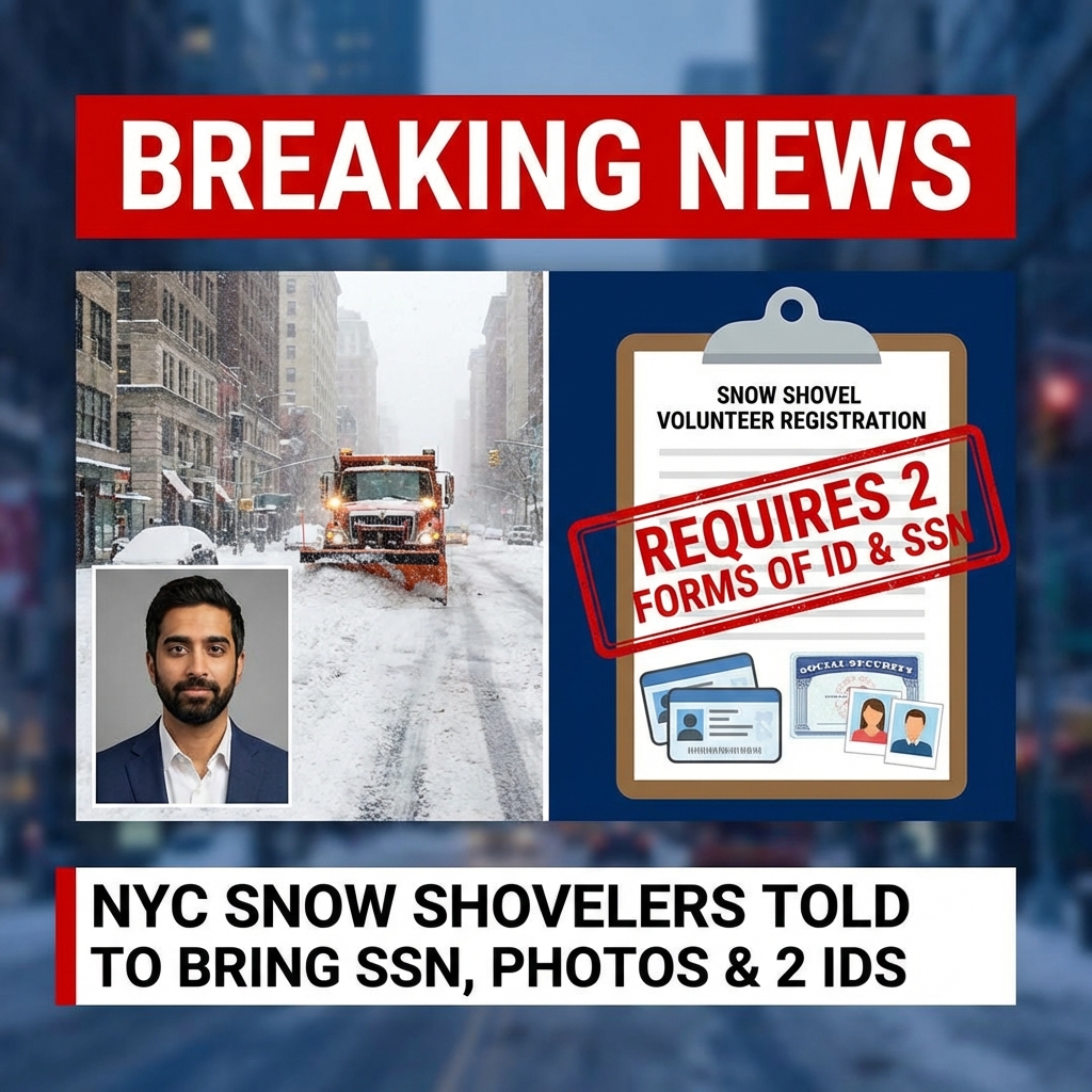 <p>Zohran Mamdani urged New Yorkers to sign up as “emergency snow shovelers” ahead of a forecast blizzard, telling volunteers to report to sanitation garages with ID. (<a href="https://www.zerohedge.com/political/jim-snow-20-mamdani-requires-snow-shovel-volunteers-show-two-forms-id-and-social-security?utm_source=openai">zerohedge.com</a>) The registration reportedly requires two small photos, two original IDs and copies, and a Social Security card, provoking ridicule and accusations of hypocrisy given Mamdani’s past opposition to voter‑ID laws. (<a href="https://nypost.com/2026/02/21/us-news/mamdani-blasted-for-requiring-5-forms-of-id-to-shovel-while-dsa-opposes-voter-id/?utm_source=openai">nypost.com</a>) Critics also blamed his response to a prior storm, asserting that nine‑ and ten‑foot piles of ice blocked roads for weeks. (<a href="https://www.hindustantimes.com/world-news/us-news/nyc-blizzard-warning-zohran-mamdani-shoveling-snow-appeals-ridiculed-for-needing-id-can-t-make-this-up-101771731234345.html?utm_source=openai">hindustantimes.com</a>) The mayor’s office said the city is ramping up sanitation operations and urged residents to follow official registration instructions and Notify NYC alerts. (<a href="https://www.nyc.gov/mayors-office/news/2026/01/mayor-mamdani-visits-snow-melting-location--updates-new-yorkers-?utm_source=openai">nyc.gov</a>)</p>