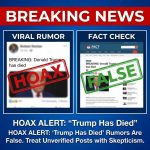 <p>Viral posts claiming “BREAKING: Donald Trump has died” spread across social platforms, driven by a doctored news screenshot and memorial pages. Major outlets and the White House did not confirm any death, and fact‑checkers quickly labelled the reports a hoax. (<a href="https://www.snopes.com/fact-check/trump-death-hoax/?utm_source=openai">snopes.com</a>) The rumor echoed earlier false death scares about Trump. (<a href="https://www.aljazeera.com/amp/news/2025/9/3/how-false-rumours-of-trumps-untimely-death-spread-on-social-media?utm_source=openai">aljazeera.com</a>) Reuters and other outlets showed the president active on February 22, 2026, announcing policy moves. (<a href="https://www.gmanetwork.com/news/money/economy/977417/trump-says-he-will-raise-us-global-tariff-rate-from-10-to-15/story/?utm_source=openai">gmanetwork.com</a>) In short, the widely shared “Trump has died” item is unverified misinformation — treat it skeptically and avoid sharing unverified posts publicly.</p>