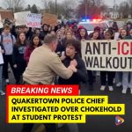 <p>Quakertown, Pennsylvania Police Chief Scott McElree was seen on video placing a teenage girl in a chokehold while in plainclothes during a student-led anti‑ICE walkout. (<a href="https://whyy.org/articles/bucks-county-district-attorney-investigation-quakertown-police-student-ice-protest/?utm_source=openai">whyy.org</a>) Videos and photos shared with local reporters show a man in a light‑brown jacket grabbing a student as other teens rush in; witnesses say the man later spoke with officers and left in an unmarked white vehicle with flashing lights. (<a href="https://www.hindustantimes.com/world-news/us-news/who-is-scott-mcelree-quakertown-chief-of-police-faces-resignation-calls-after-photo-of-chokehold-on-student-goes-viral-101771715066211.html?utm_source=openai">hindustantimes.com</a>) About 35 students marched; five or six juveniles and one adult were arrested. (<a href="https://6abc.com/post/student-walkout-quakertown-pa-ends-arrests-confrontation-police/18626651/?utm_source=openai">6abc.com</a>) The Bucks County district attorney has opened an investigation, and the Quakertown police have not yet commented. (<a href="https://whyy.org/articles/bucks-county-district-attorney-investigation-quakertown-police-student-ice-protest/?utm_source=openai">whyy.org</a>) Community members demanded answers.</p>