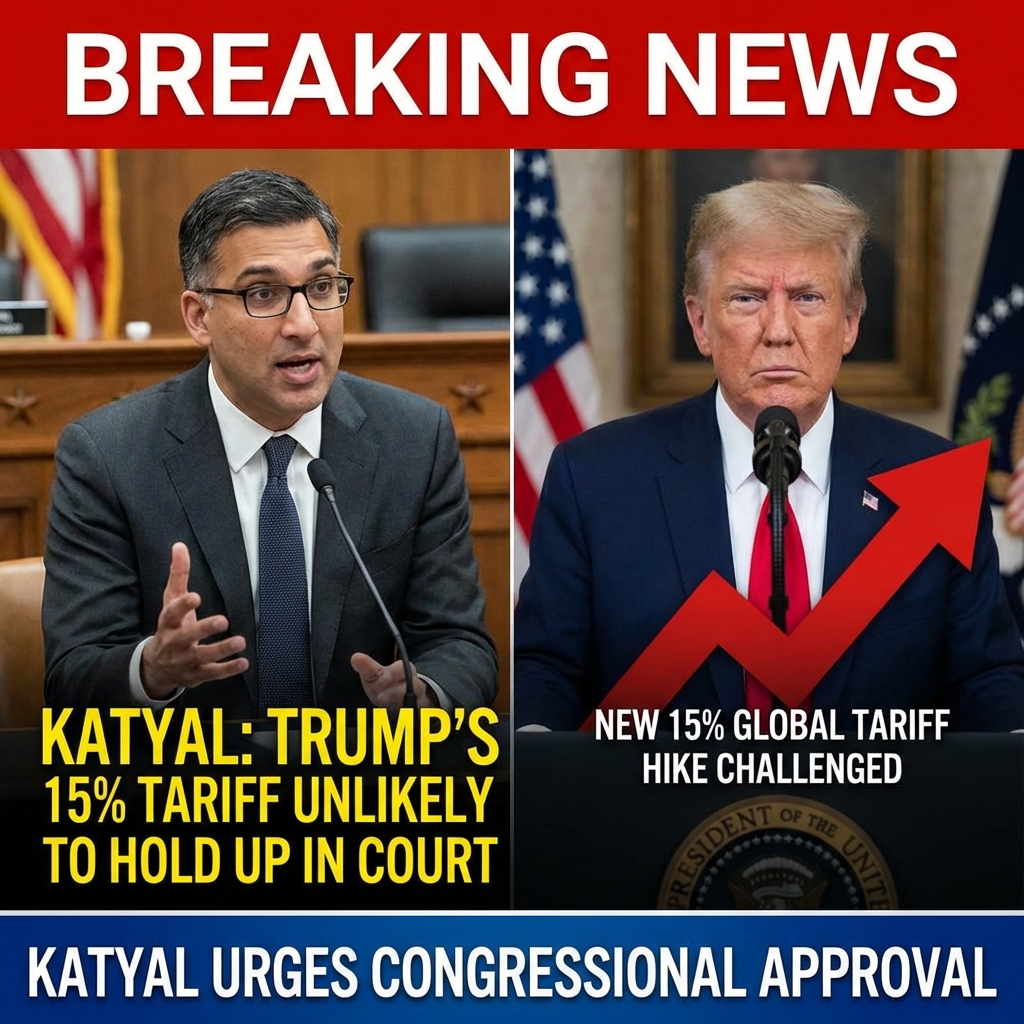 <p>Neal Katyal, who won a Supreme Court decision striking down President Trump’s prior unilateral tariffs, said Trump’s newly announced 15% global tariff increase is unlikely to hold up in court. Katyal noted the administration’s Justice Department previously told justices that Section 122 of the Trade Act — which Trump cited after the court rebuked his IEEPA strategy — does not obviously apply to deficits-based tariffs, and he urged the president to seek congressional approval instead. Trump announced the 15% hike Feb. 21 and reacted angrily to the court’s ruling, deepening the legal and political fight over presidential trade powers now. (<a href="https://www.businesstoday.in/amp/latest/economy/story/seems-hard-to-rely-on-top-lawyer-behind-sc-blow-questions-trumps-15-tariff-authority-again-517418-2026-02-22/?utm_source=openai">businesstoday.in</a>)</p>