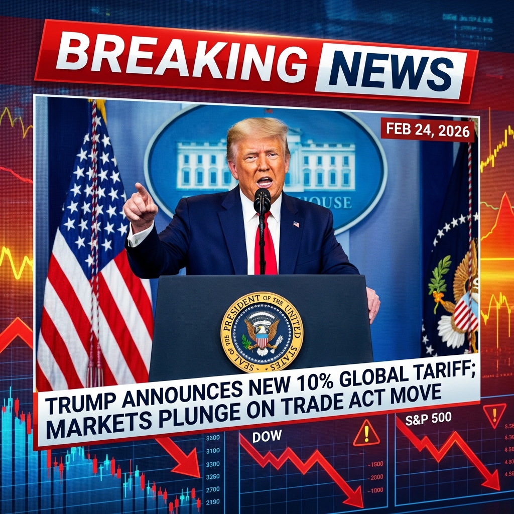 <p>President Trump announced sweeping new import tariffs on February 24, 2026, replacing earlier emergency duties after the Supreme Court struck down his prior IEEPA-based measures. (<a href="https://www.theguardian.com/us-news/2026/feb/24/donald-trump-global-tariff-us-levy?utm_source=openai">theguardian.com</a>) Reports say he signed a global tariff implemented at 10% (the White House signaled a rise toward 15%) under Section 122 of the Trade Act; specifics and exemptions remain unclear. (<a href="https://www.ft.com/content/61c2e6d6-5e82-471d-b189-3d57d53407ae?utm_source=openai">ft.com</a>) Markets reacted sharply—futures and major indexes fell and volatility spiked—as investors feared retaliatory measures and higher consumer prices. (<a href="https://www.barrons.com/articles/stocks-today-ai-fears-2e7007aa?utm_source=openai">barrons.com</a>) Multiple outlets warned of legal challenges and sustained market turbulence; social posts had promoted a 9:00 p.m. ET “huge” announcement.</p>
