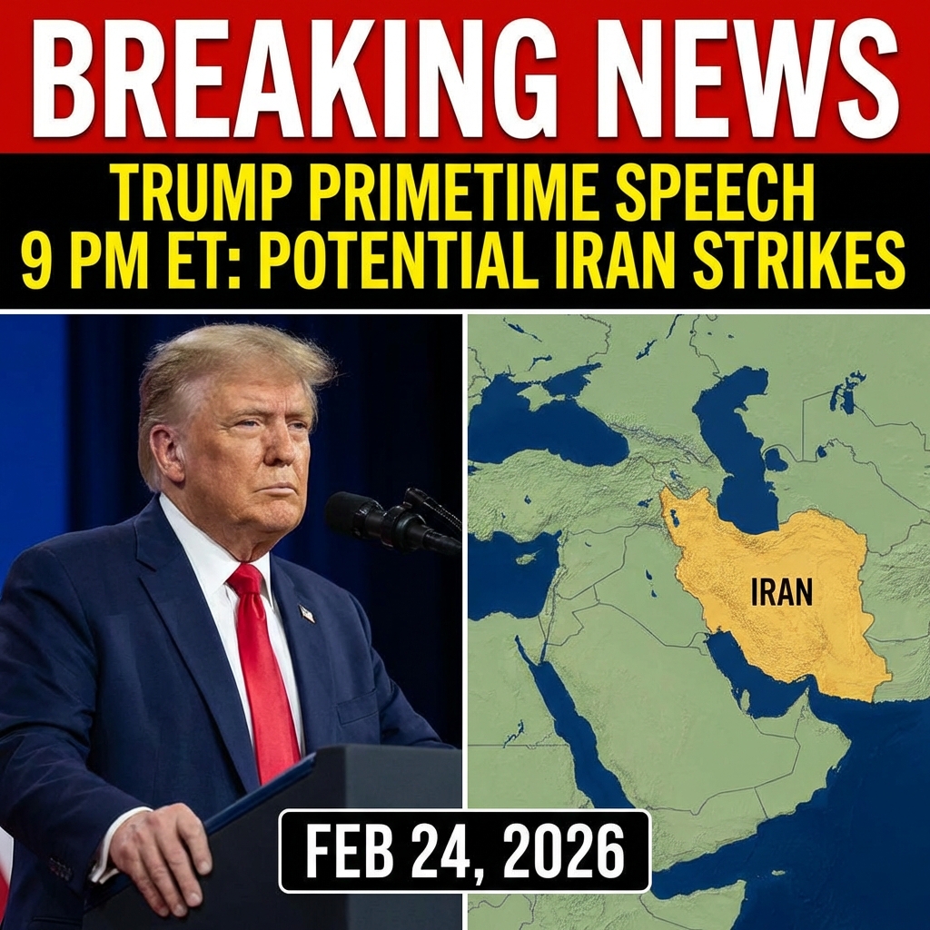 <p>President Trump will address the nation at 9 p.m. ET tonight in a primetime speech expected to serve as his State of the Union. Sources say the address follows an intelligence briefing earlier today and could announce U.S. strikes on Iran. Senior advisers are split: some urge diplomacy, others press for limited military action, while the chairman of the Joint Chiefs, Gen. Dan Caine, has warned of significant risks and depleted munitions. The administration has built up forces in the Middle East, faces uncertain allied support, and officials warn any strike could trigger broader regional escalation and global diplomatic fallout.</p>
<p>Date referenced: February 24, 2026. (<a href="https://wtaq.com/2026/02/24/factbox-epstein-accusers-olympians-among-guests-invited-to-state-of-the-union-speech/?utm_source=openai">wtaq.com</a>)</p>