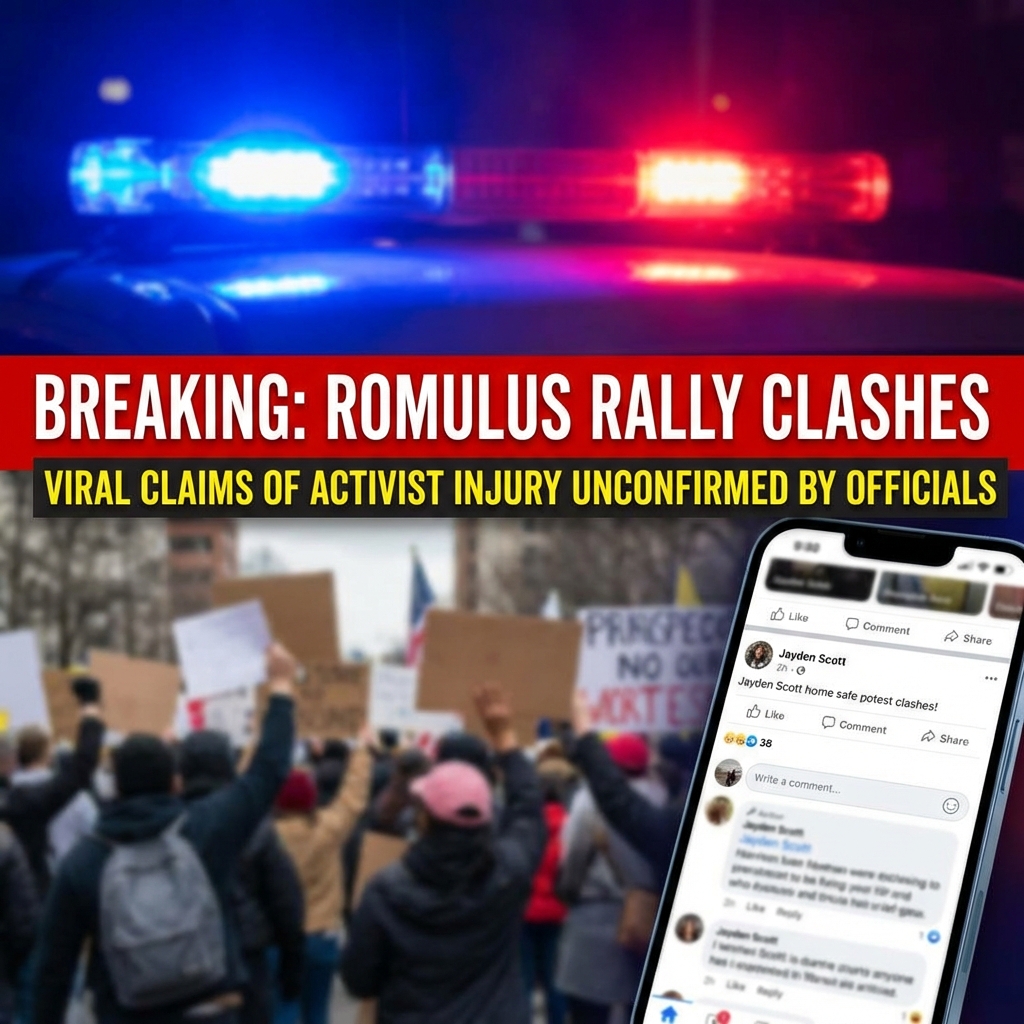 <p>Hundreds gathered outside Romulus City Hall on February 23, 2026, as the city council debated an ICE detention‑facility resolution; anti‑ICE protesters and pro‑ICE counterdemonstrators clashed and police intervened. Social‑media posts circulating on X/Twitter claim conservative activist Jayden Scott was assaulted during the confrontation, alleging his leg was broken and that he was taken by ambulance to a hospital after the incident. Those accounts attribute the violence to “ANTIFA” and portray the attack as part of a wider political campaign. No independent confirmation of Scott’s injuries or the alleged assailants has yet appeared in mainstream local news or official police statements.</p>
<p>Sources: local reporting on the Romulus protest and clashes; social‑media/X posts alleging Scott’s injury; Romulus police site. (<a href="https://www.fox2detroit.com/news/romulus-city-council-unanimously-approves-resolution-against-planned-ice-facility?utm_source=openai">fox2detroit.com</a>)</p>
<p>What I found: multiple reputable outlets confirm the Feb. 23 Romulus anti‑ICE rally and clashes, while the specific claim that Jayden Scott’s leg was “snapped” and he was hospitalised appears only on X/Twitter and has not been corroborated by local news or official statements as of this search. (<a href="https://www.fox2detroit.com/news/romulus-city-council-unanimously-approves-resolution-against-planned-ice-facility?utm_source=openai">fox2detroit.com</a>)</p>