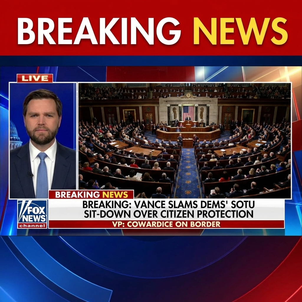 <p>On February 25, 2026, Vice President JD Vance blasted House Democrats for refusing to stand during President Trump’s State of the Union request that “the first duty of the American government is to protect American citizens, not illegal aliens.” Vance, appearing on Fox News, accused Democrats of “cowardice,” saying some merely clapped while avoiding standing because they feared being primaried and lacked the “courage of their convictions.” He framed the moment as proof Democrats prioritize special interests over citizens and urged lawmakers to publicly affirm the administration’s border-first stance. The exchange intensified partisan fallout from the address across Washington today. (<a href="https://www.washingtonpost.com/politics/2026/02/25/trump-democrats-you-caused-that-problem/?utm_source=openai">washingtonpost.com</a>)</p>