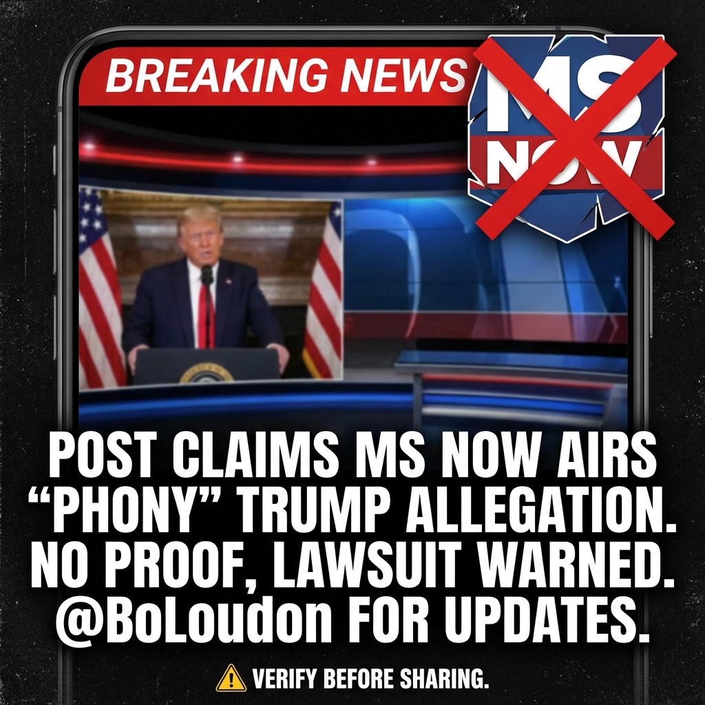A viral post claims MSNBC (rebranded as “MS NOW”) broadcast a false allegation that President Donald Trump sexually assaulted a girl aged 13–15. The post asserts there is no evidence for the charge, labels it “phony,” and warns that Trump could publicly sue MSNBC “into poverty.” It frames the network’s report as a defamatory, unproven attack and urges followers to watch updates via @BoLoudon. The message uses urgent, incendiary language, repeats the denial of proof, and encourages legal retaliation. The post’s sources and factual basis are not provided within the text. Readers are advised to seek independent verification before sharing.