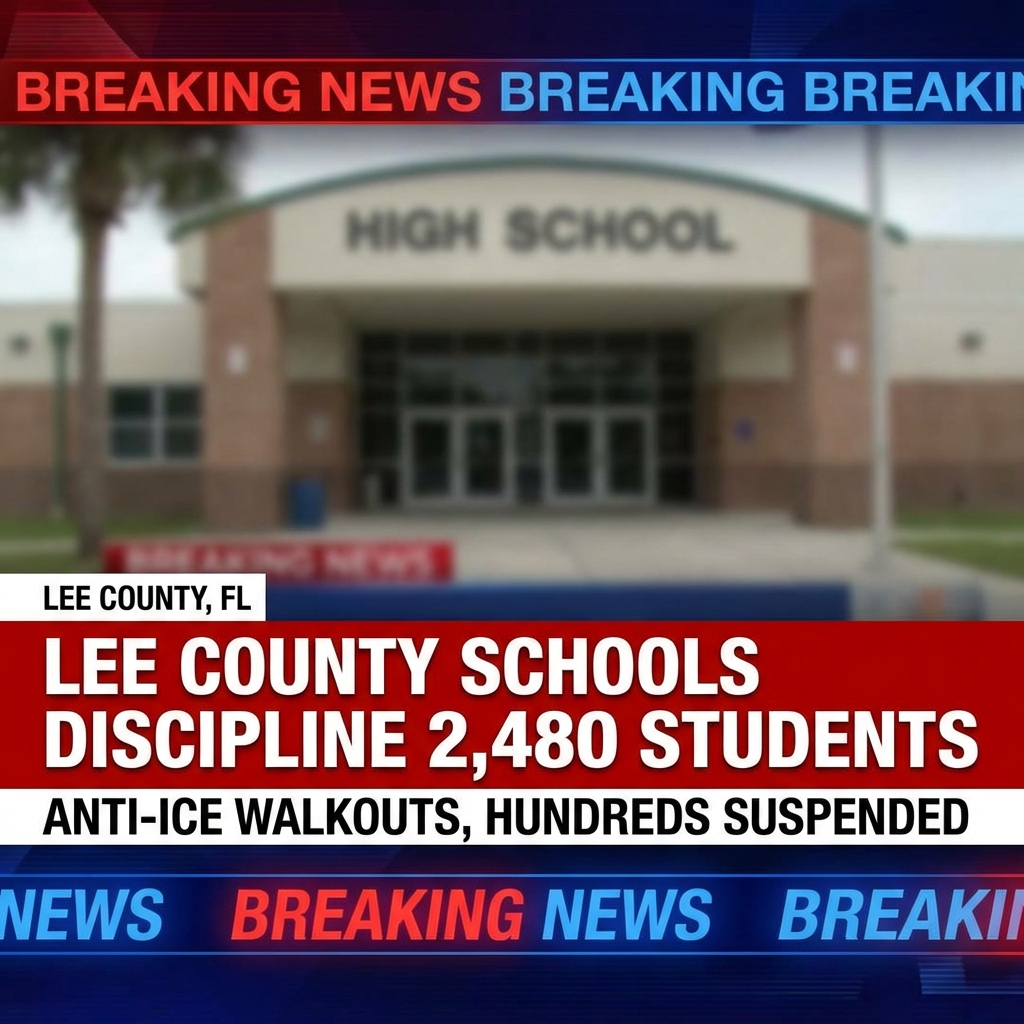 <p>Lee County, Florida, officials disciplined 2,480 high‑school students after anti‑ICE walkouts Feb. 4–6, citing disruptions and safety concerns. The district said 2,037 students skipped class or were tardy, 393 safety violations and 50 insubordination incidents were reported. Consequences ranged from warnings and zeros on assignments to 134 out‑of‑school suspensions, 40 in‑school suspensions and 11 recommendations for reassignment to an alternative Success Academy. The district also logged 208 Level III interventions, 43 student conferences and seven parent meetings. Superintendent Denise Carlin said safety and the Student Code of Conduct guided the actions. Officials used videos and reports to identify the participants. (<a href="https://www.gulfcoastnewsnow.com/article/florida-school-ice-protest-lee-county-discipline/70522183?utm_source=openai">gulfcoastnewsnow.com</a>)</p>