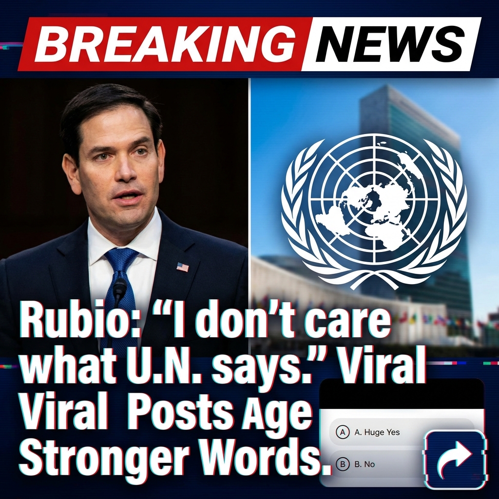 <p>U.S. Secretary of State Marco Rubio criticized the United Nations, saying, “I don’t care what the U.N. says,” in remarks disputing U.N. findings on Venezuela. A viral social-media post attributed additional language to Rubio calling the U.N. “a corrupted disaster” that places “3rd world dictators” on human-rights councils and “promotes the replacement of white people,” and attached a poll asking readers to respond “A. Huge Yes” or “B. No.” Major outlets confirm Rubio is Secretary of State and have reported his dispute with U.N. drug reports, while the inflammatory extended claim primarily appears on social platforms and remains currently unverified. (<a href="https://transcripts.cnn.com/show/ist/date/2025-09-04/segment/01?utm_source=openai">transcripts.cnn.com</a>)</p>
